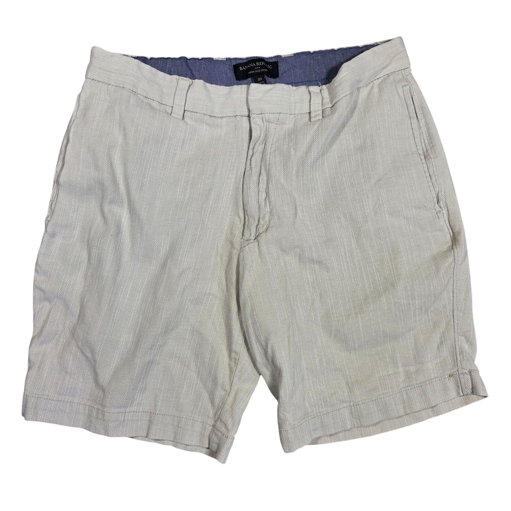 Banana Republic Aiden Club Shorts Mens 30 Beige Textured Dobby Cotton Stretch